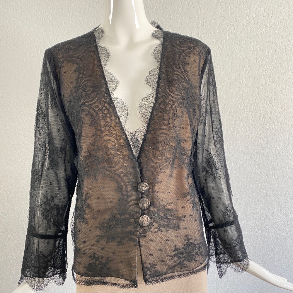 Ansari couture black Chantilly lace blouse